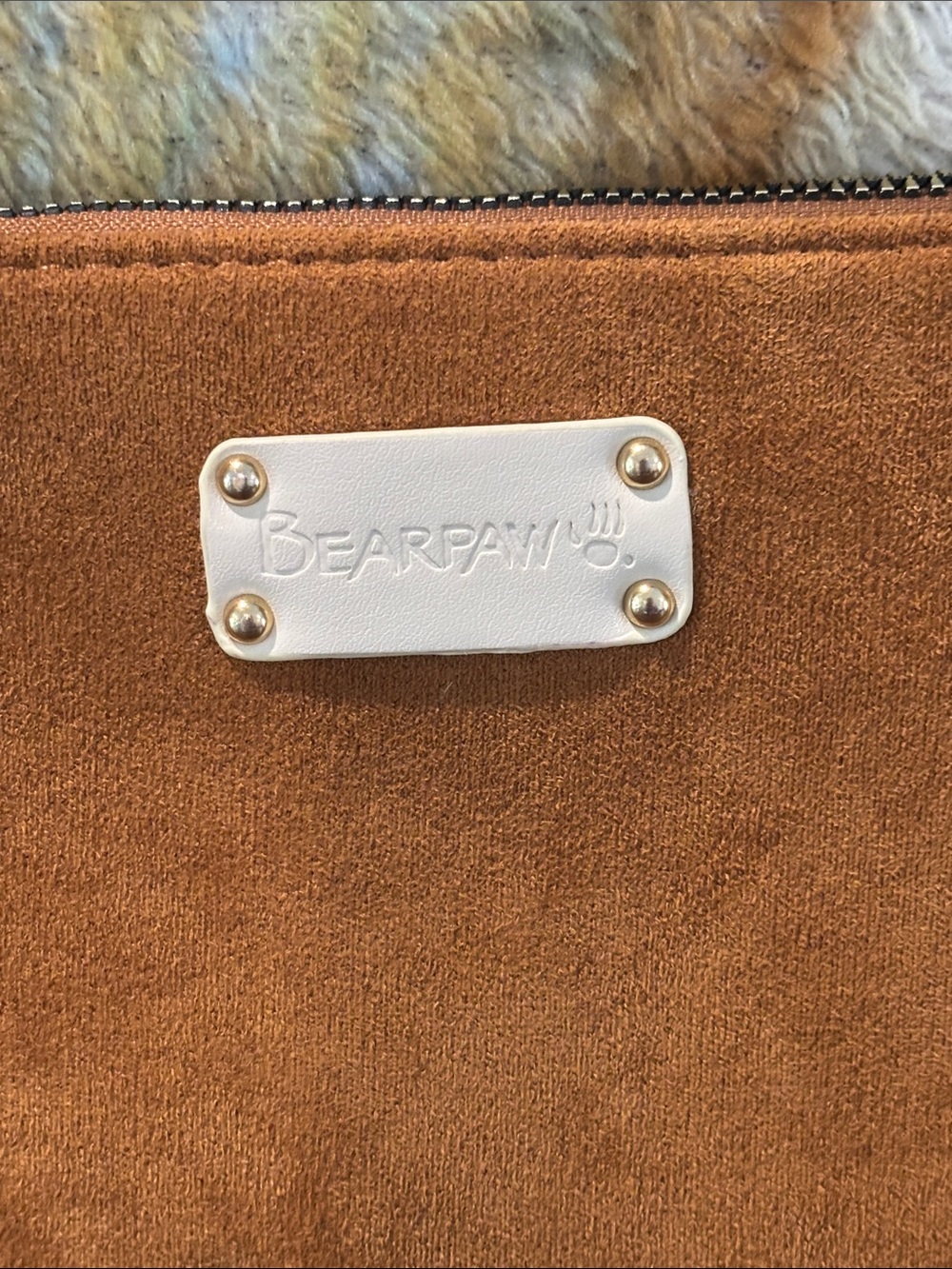 BearPaw Chestnut Suede Wristlet with Cream Shearling Trim - Picture 5 of 9